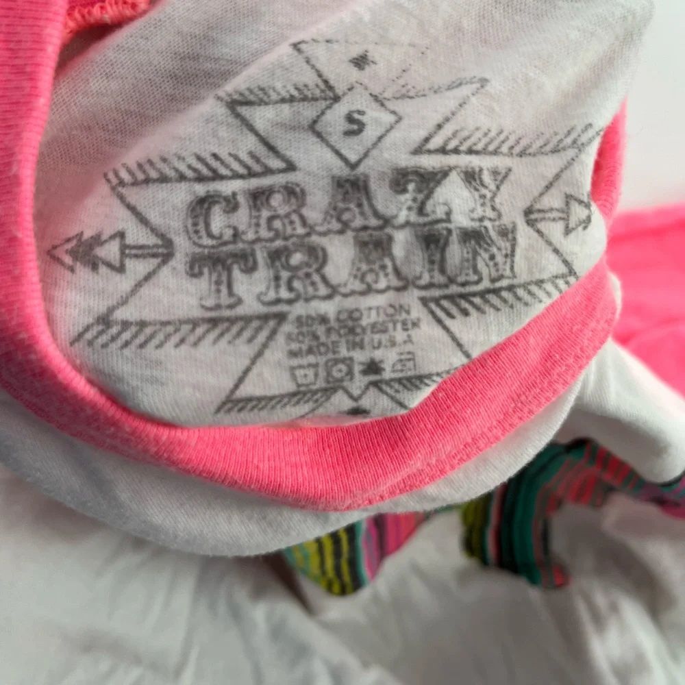 Crazy Train Pink and White Long Sleeve Tee with Striped Animal - Picture 3 of 4